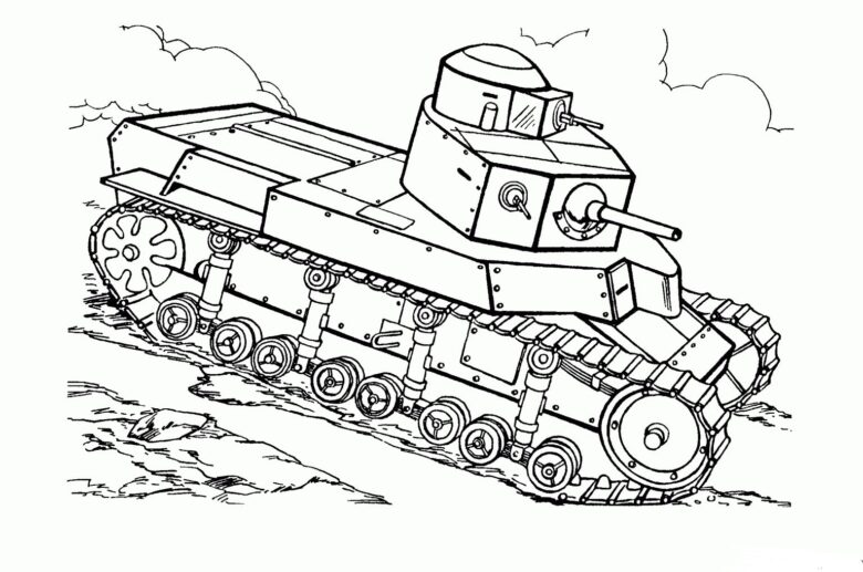 Farbseite von Panzern, die den Hügel hinunterfahren