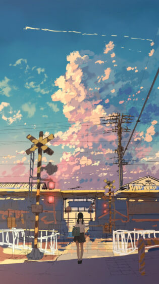 ảnh anime phong cảnh bầu trời hồng