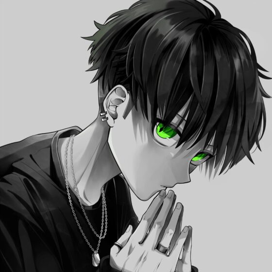 ảnh anime trắng đen avatar buồn boy chắp tay