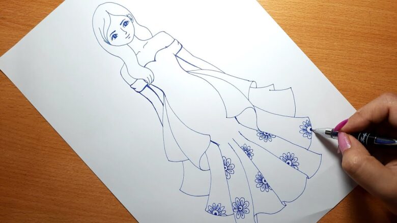 Cách vẽ cô gái mặc váy dài đơn giản đẹp