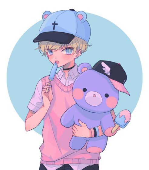 hình avatar anime boy ôm gấu bông