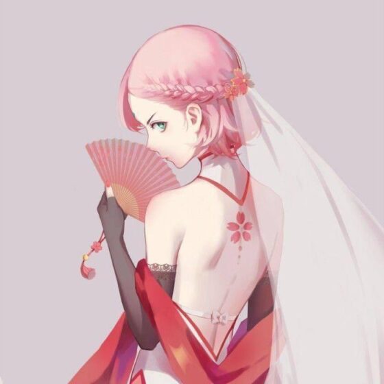 hình avatar anime cô gái tóc hồng