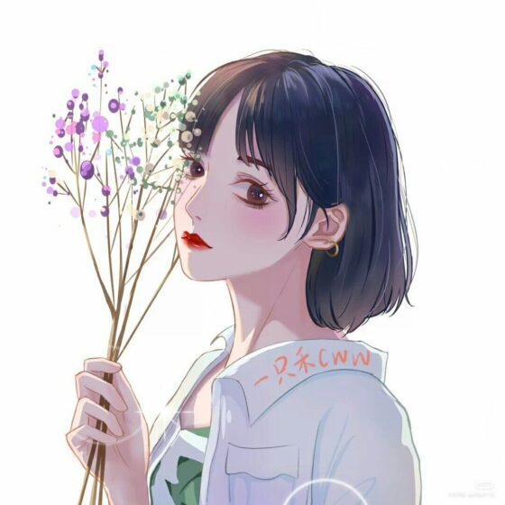 Hình vẽ cô gái cầm hoa che mặt
