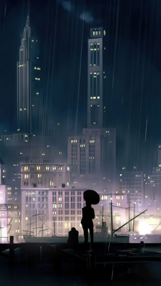 ảnh anime phong cảnh chàng trai dưới mưa
