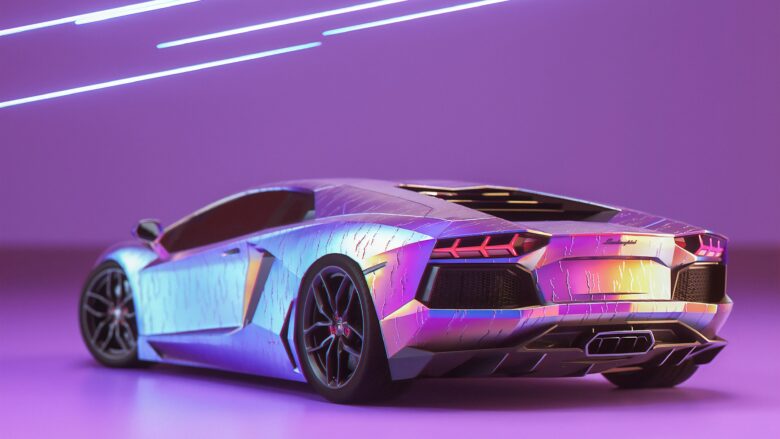 Hình nền Lamborghini màu bạc ánh tím hồng