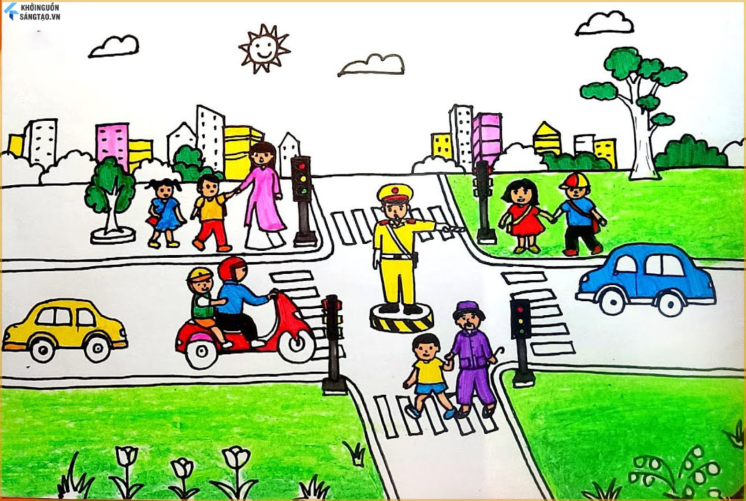vẽ tranh vẽ an toàn giao thông đơn giản