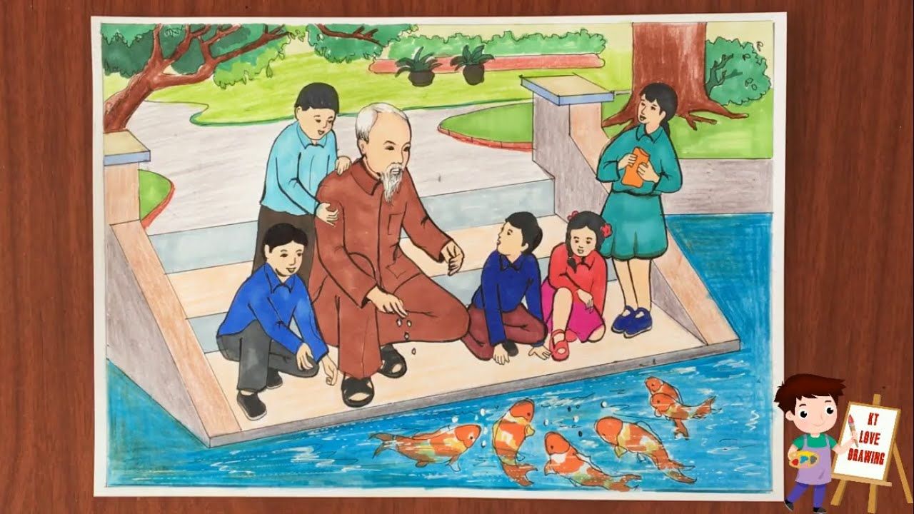 Học sinh khối 1 trường Trưng Vương tham gia cuộc thi vẽ tranh với chủ đề  Bác  Hồ với thiếu nhi 