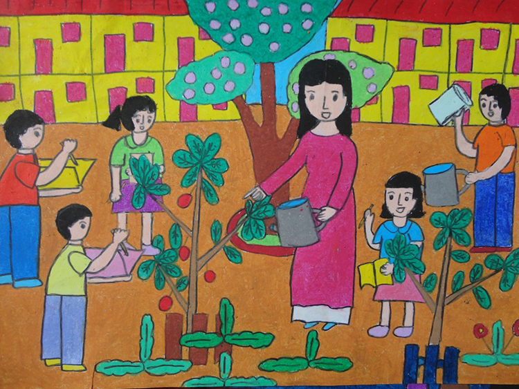 Học sinh trường Tiểu học Đằng Lâm tham gia cuộc thi vẽ tranh với chủ đề  Thiếu nhi Việt Nam  Mừng Đại hội Đoàn  Phòng GDĐT Quận Hải An