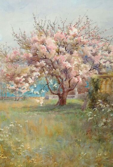 Themenmalerei des Pfirsichblütenbaumfestivals