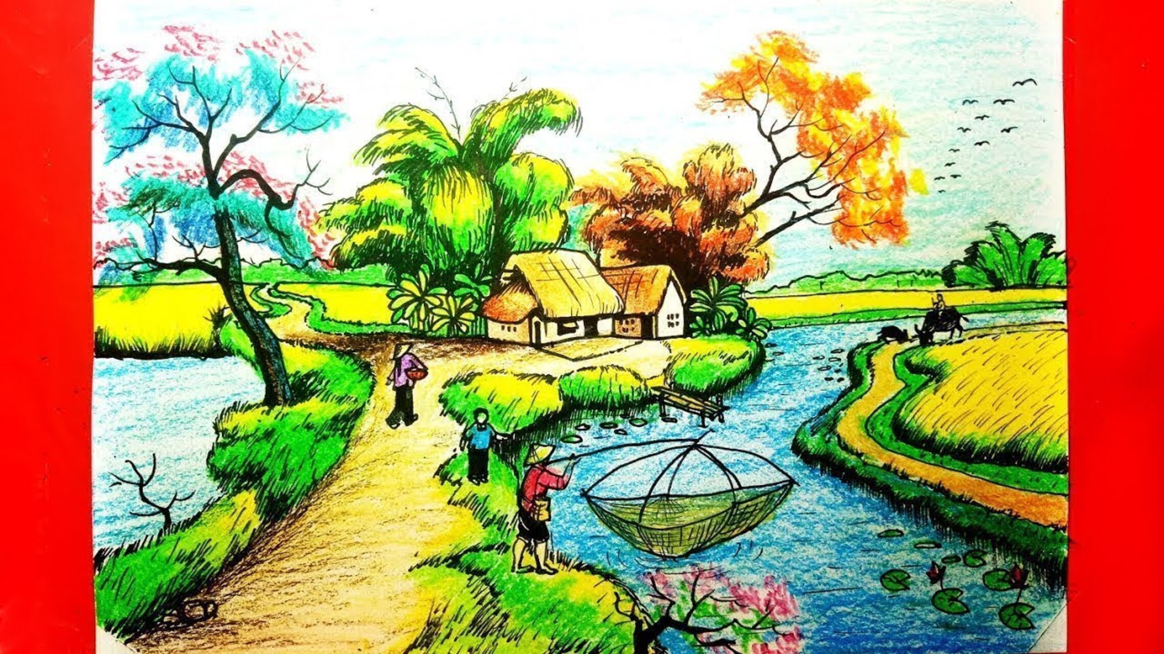 Mẫu tranh sơn dầu vẽ phong cảnh đồng quê  Top Nội Thất