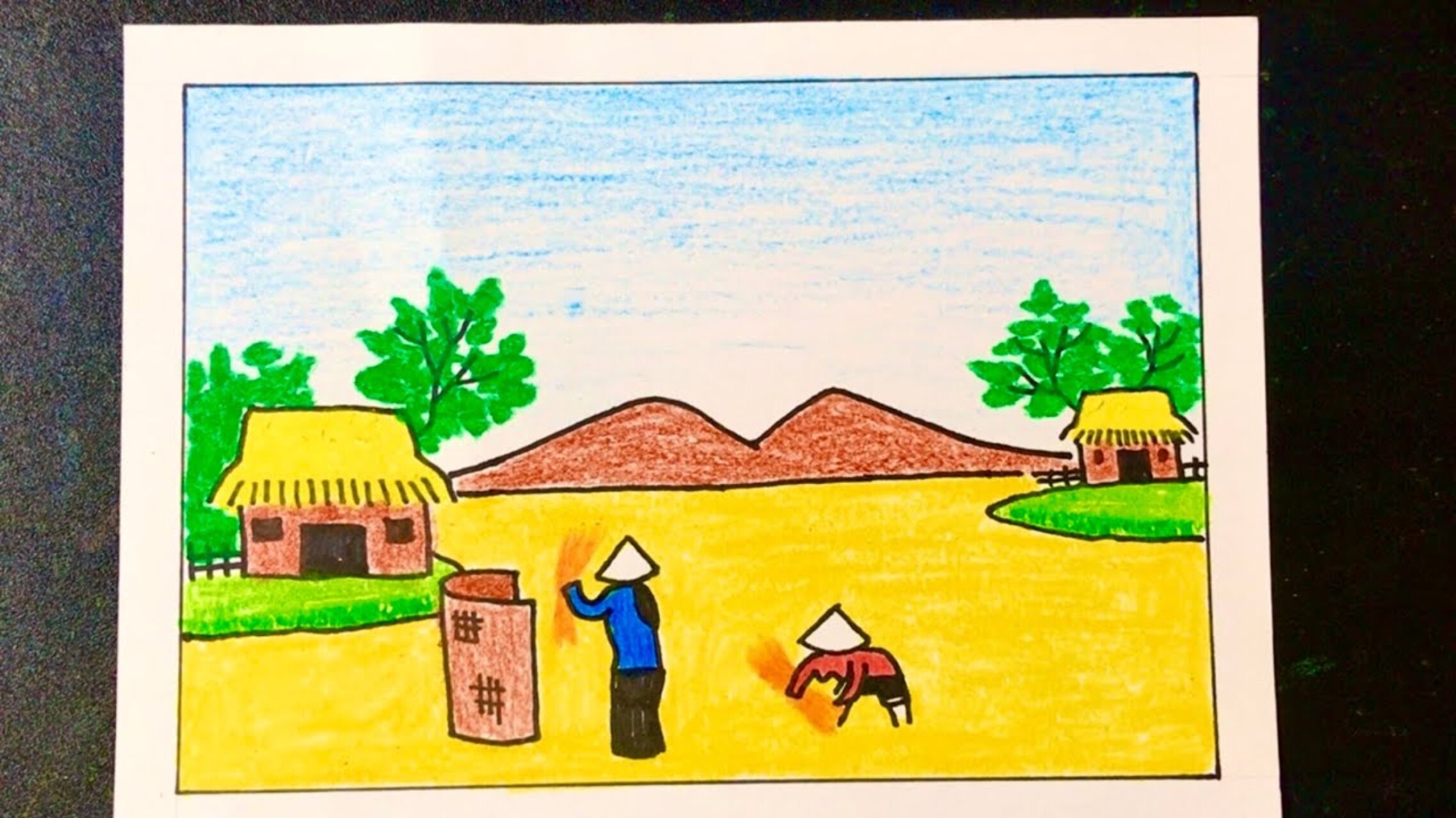Tranh vẽ cảnh gặt lúa ở Tiền đồng 2