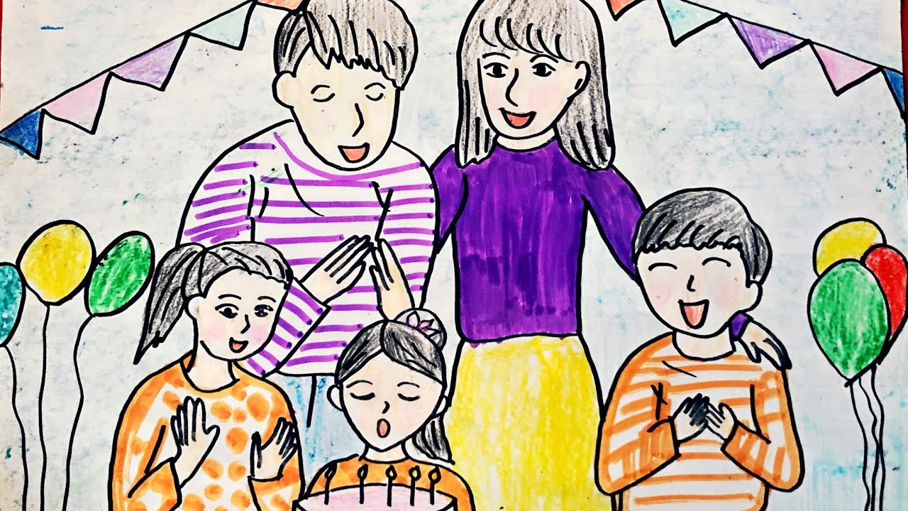 Cách vẽ tranh đề tài gia đình đơn giản và đẹp nhất Lớp 8
