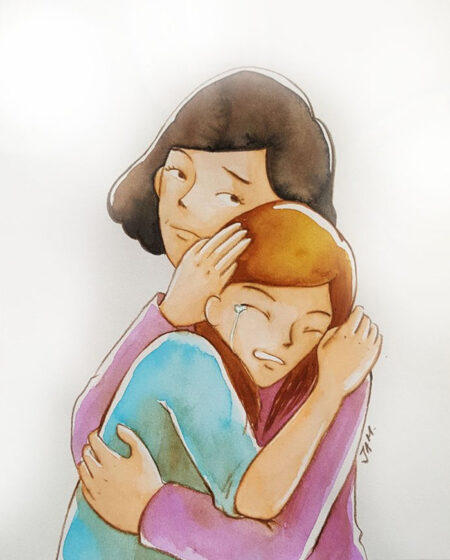 vẽ tranh mẹ ôm em vào lòng