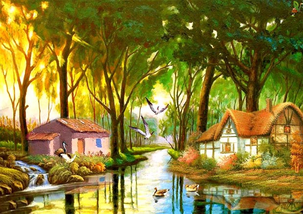 Hãy thưởng thức bức tranh phong cảnh quê hương này để cảm nhận hết những đặc trưng về tâm hồn Việt. Bức tranh này sẽ đưa bạn đến những vùng quê yên bình, mộc mạc và tràn đầy sức sống.