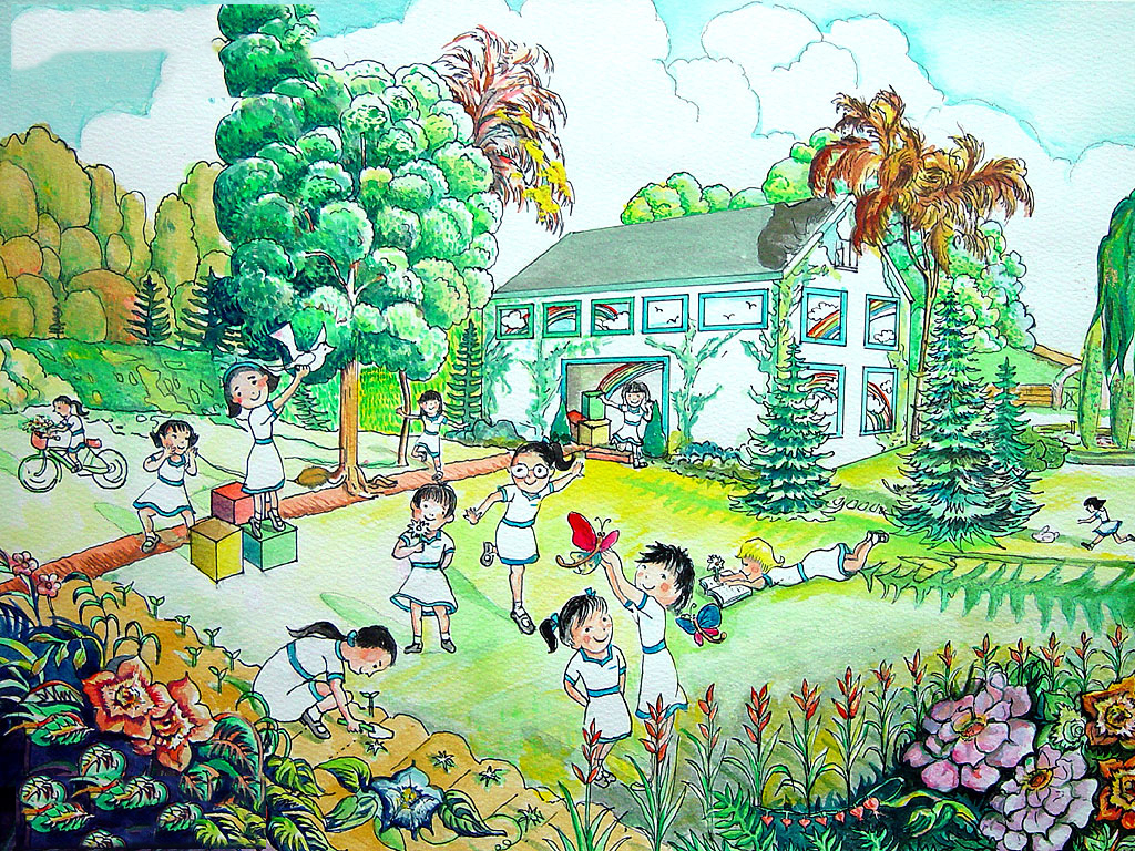 Tranh vẽ trường tiểu học cực đẹp trong 2023  Chủ đề Tranh Trường tiểu học