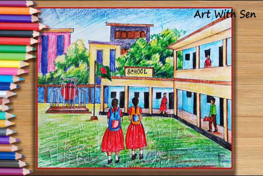 Tranh vẽ về ngôi trường mơ ước của em  Hướng dẫn cách vẽ