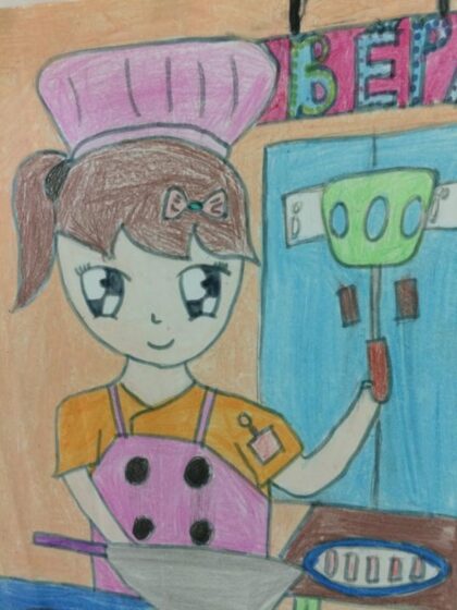 Vẽ tranh ước mơ của em lớp 8 làm đầu bếp
