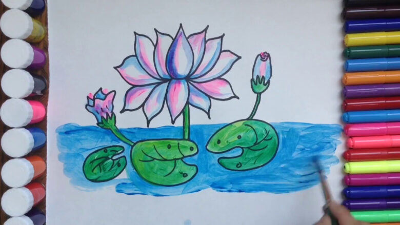 cách vẽ hoa sen bằng bút màu dễ thương