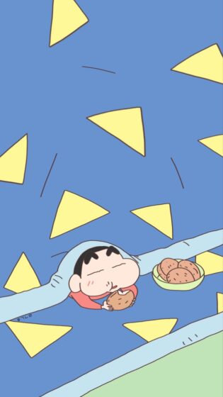Hình nền Shin cute ăn bánh
