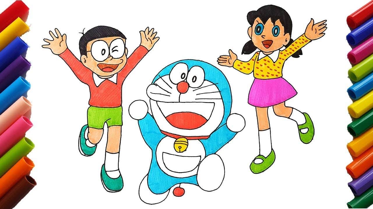 Dạy vẽ cho bé  Dạy bé vẽ Doraemon Nobita Shizika  Drawing and coloring  Doraemon for kids  YouTube
