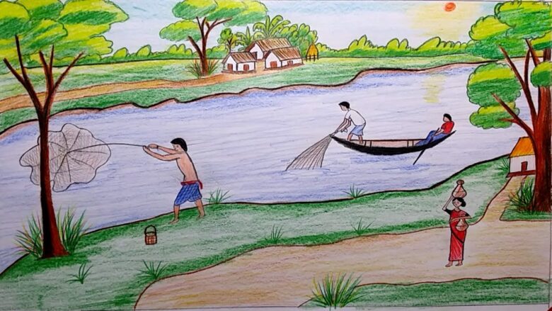 Vẽ tranh chủ đề hoạt động đánh cá