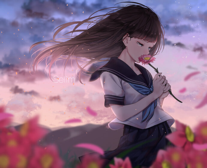 Hình nền cô gái buồn cô đơn ôm hoa