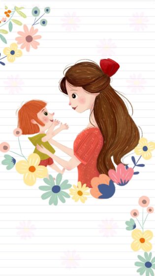 hình Vẽ mẹ và con gái đẹp chibi trang trí hoa