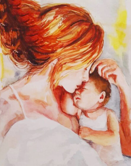 tranh Vẽ mẹ và con gái bằng sơn dầu