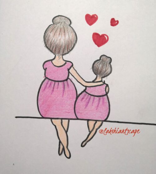 tranh Vẽ mẹ và con gái dễ nhất