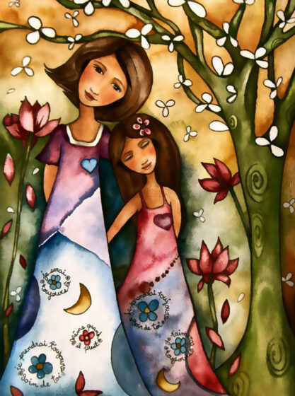 tranh Vẽ mẹ và con gái đẹp, độc đáo