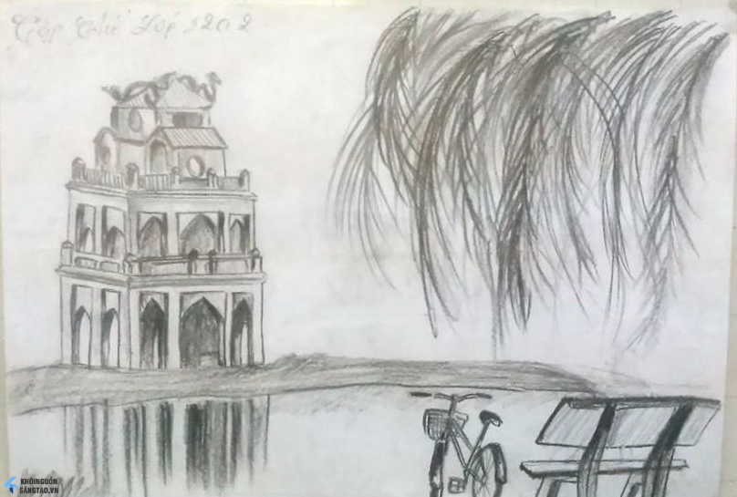 Tranh vẽ Hồ Gươm đơn giản đẹp mầm non  học sinh  Tết Trung Thu King Dom