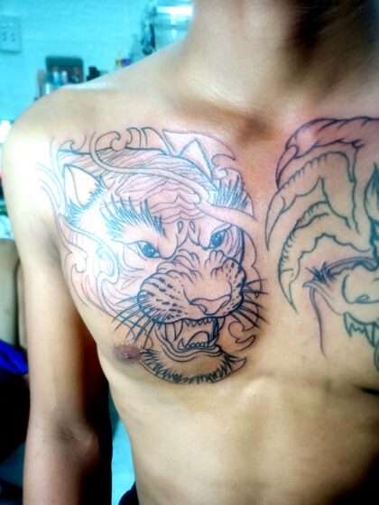 Ngực Mink Leopard Tiger Tattoo