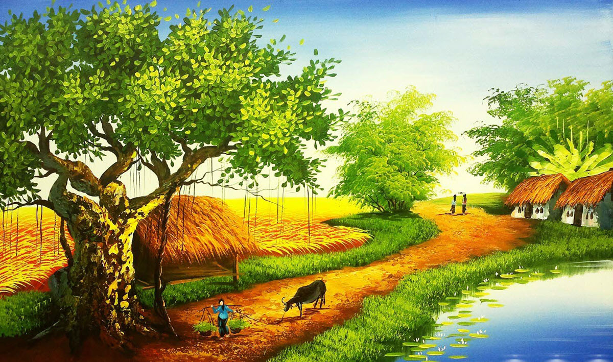Tranh phong cảnh đẹp Việt Nam miền quê sông nước