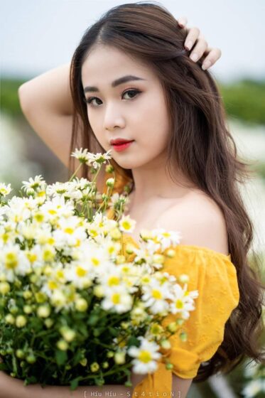 Hình ảnh người đẹp Việt Nam và hoa Cúc họa mi