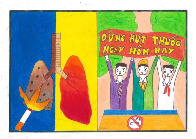 Vẽ tranh phòng chống thuốc lá slogan dừng hút thuốc ngay hôm nay