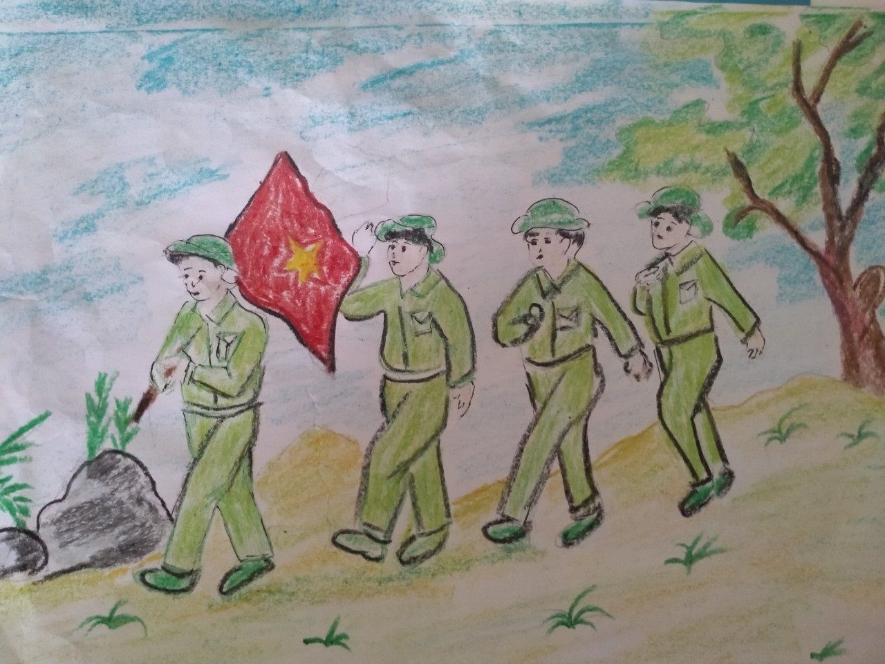 Hình ảnh chú bộ đội trong những bức tranh của các họa sĩ nhí trường Tiểu  học Thăng Long