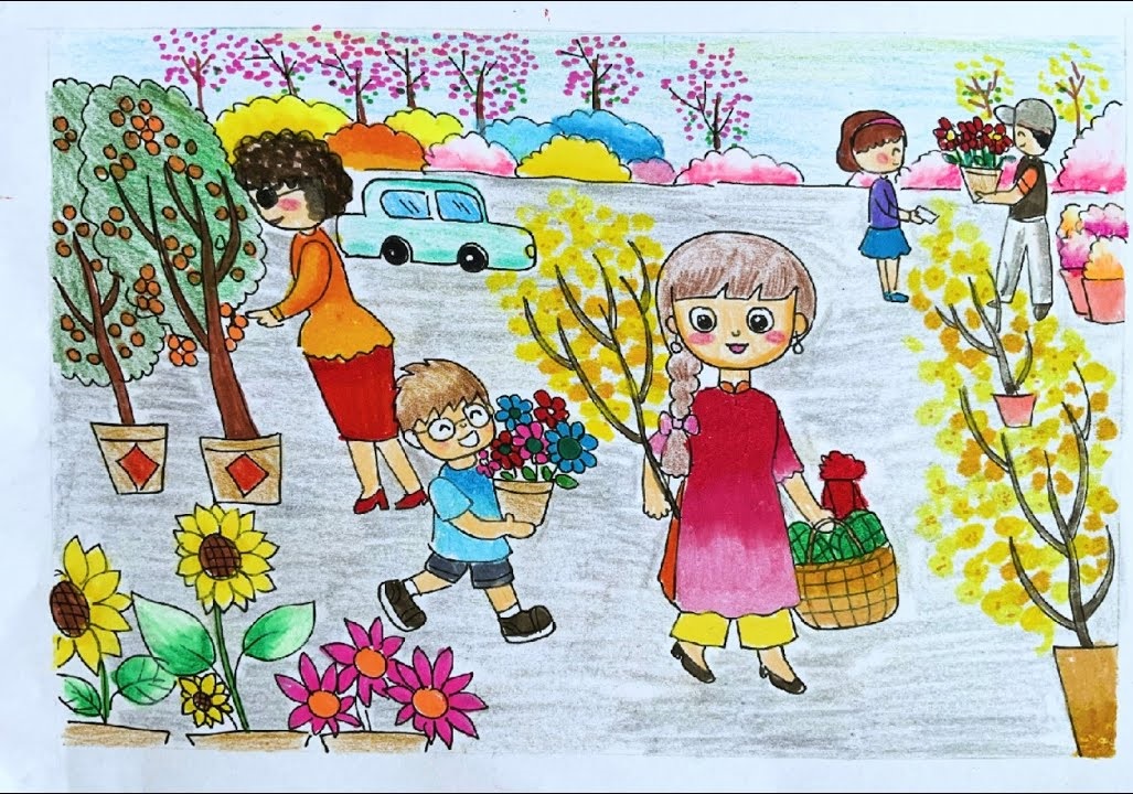 15 cách vẽ tranh đề tài ngày Tết và mùa xuân đơn giản nhất  Pinky Shop