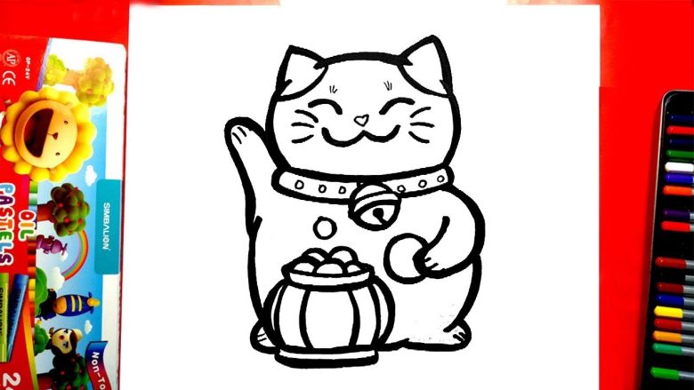 Cách vẽ mèo thần tài ôm hủ tiền vàng