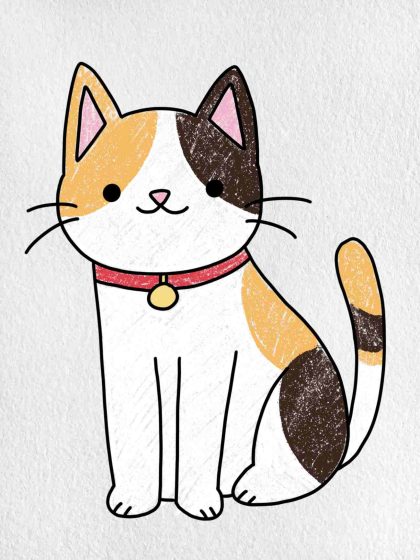 Vẽ con mèo Tết gương mặt dễ thương